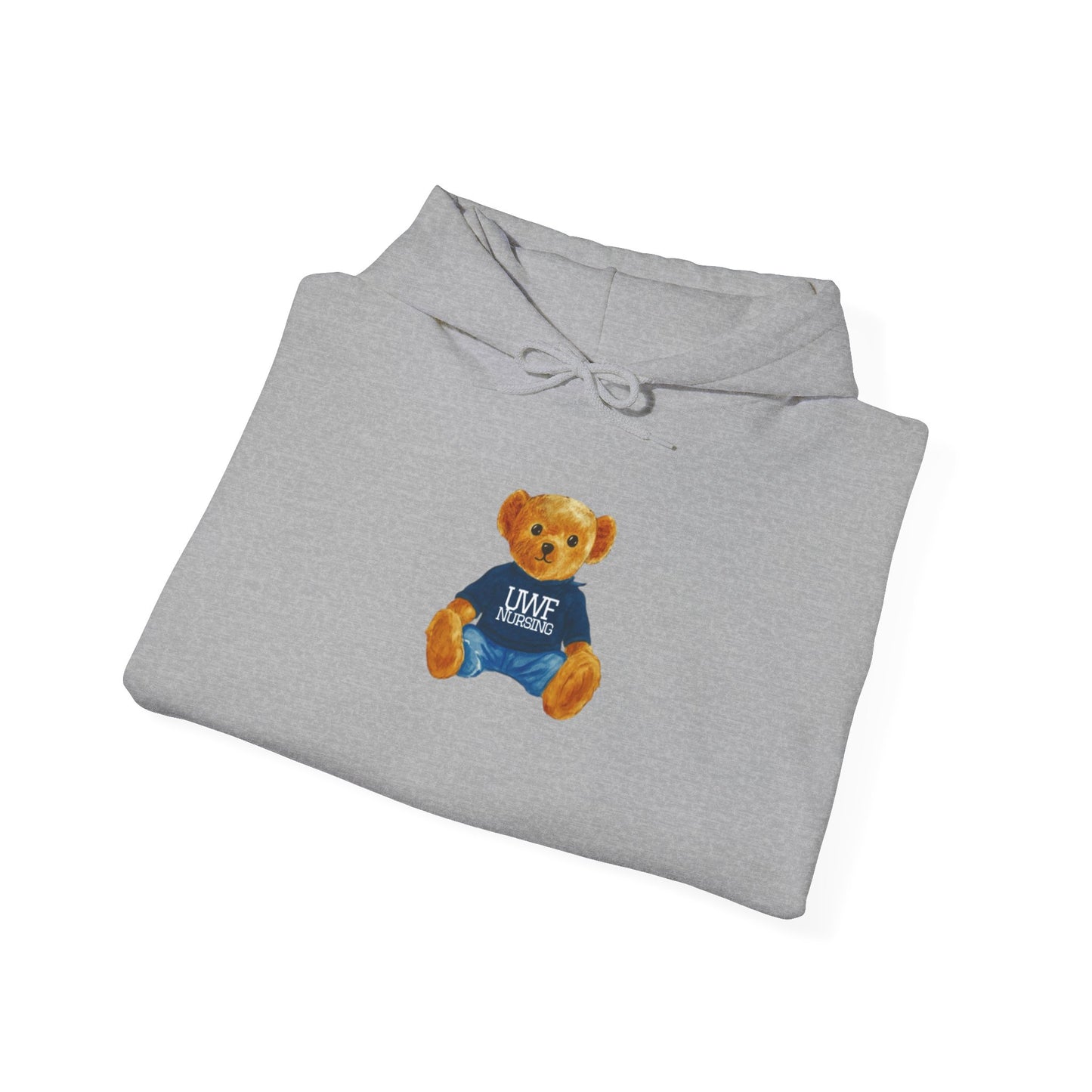 Teddy Bear Graphic Hoodie — Cute Bear Wearing 'UWF NURSING' Sweater