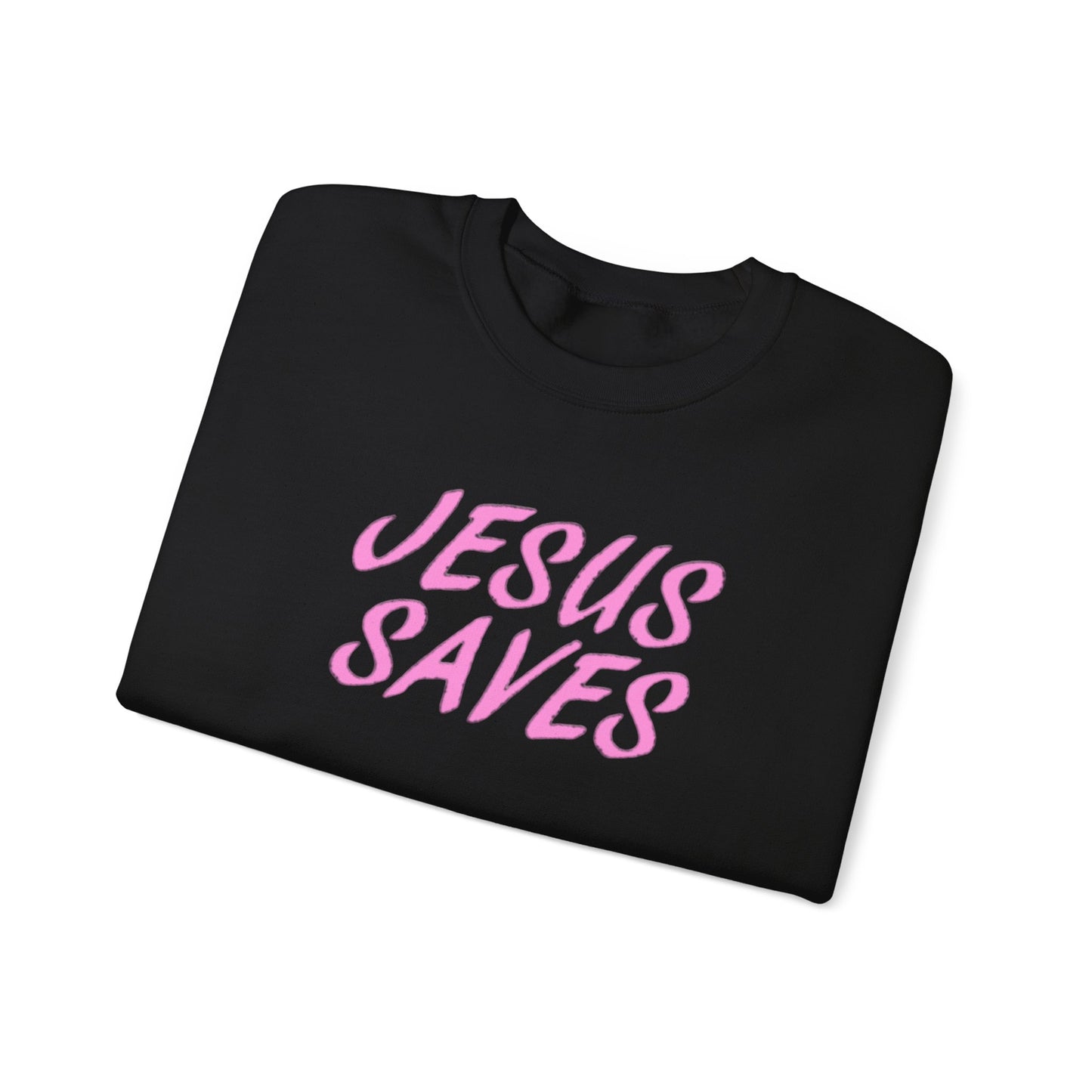 Jesus Saves Pink Script Crew neck — Christian Faith Graphic Tee