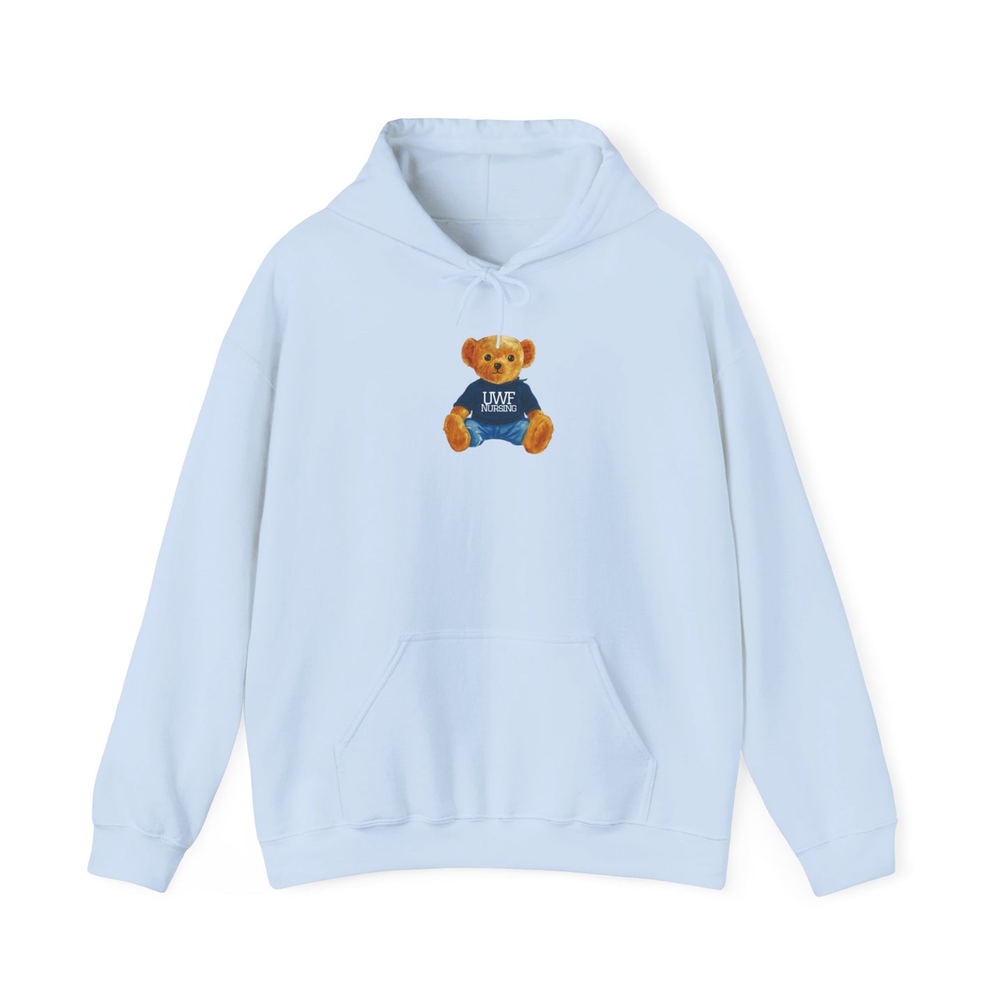 Teddy Bear Graphic Hoodie — Cute Bear Wearing 'UWF NURSING' Sweater