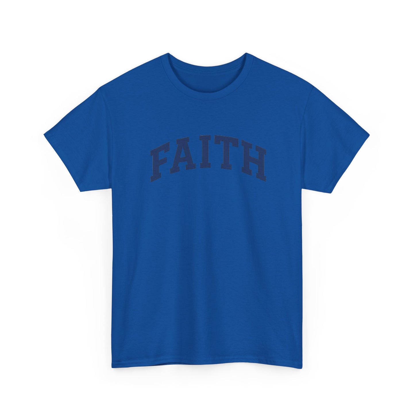 Faith Graphic Tee — Simple Navy Arch Lettering Christian T‑Shirt