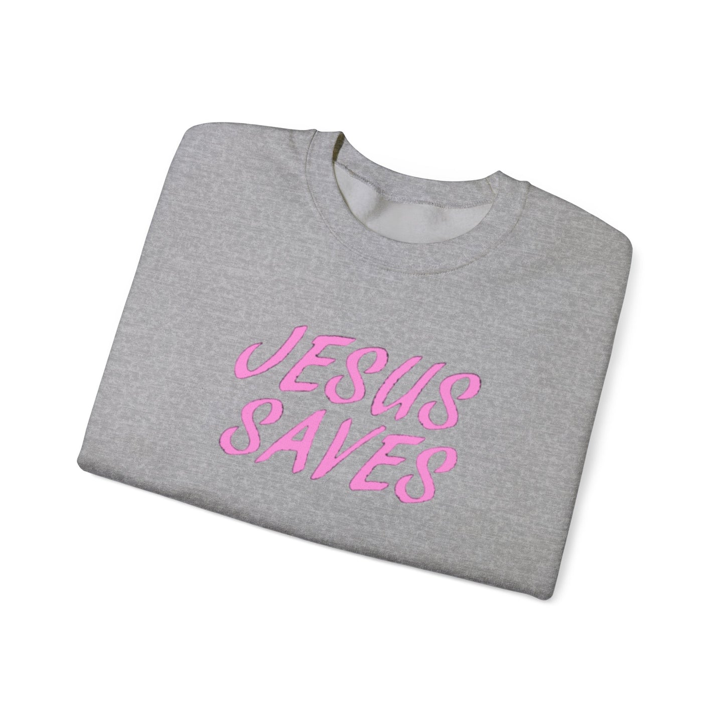 Jesus Saves Pink Script Crew neck — Christian Faith Graphic Tee