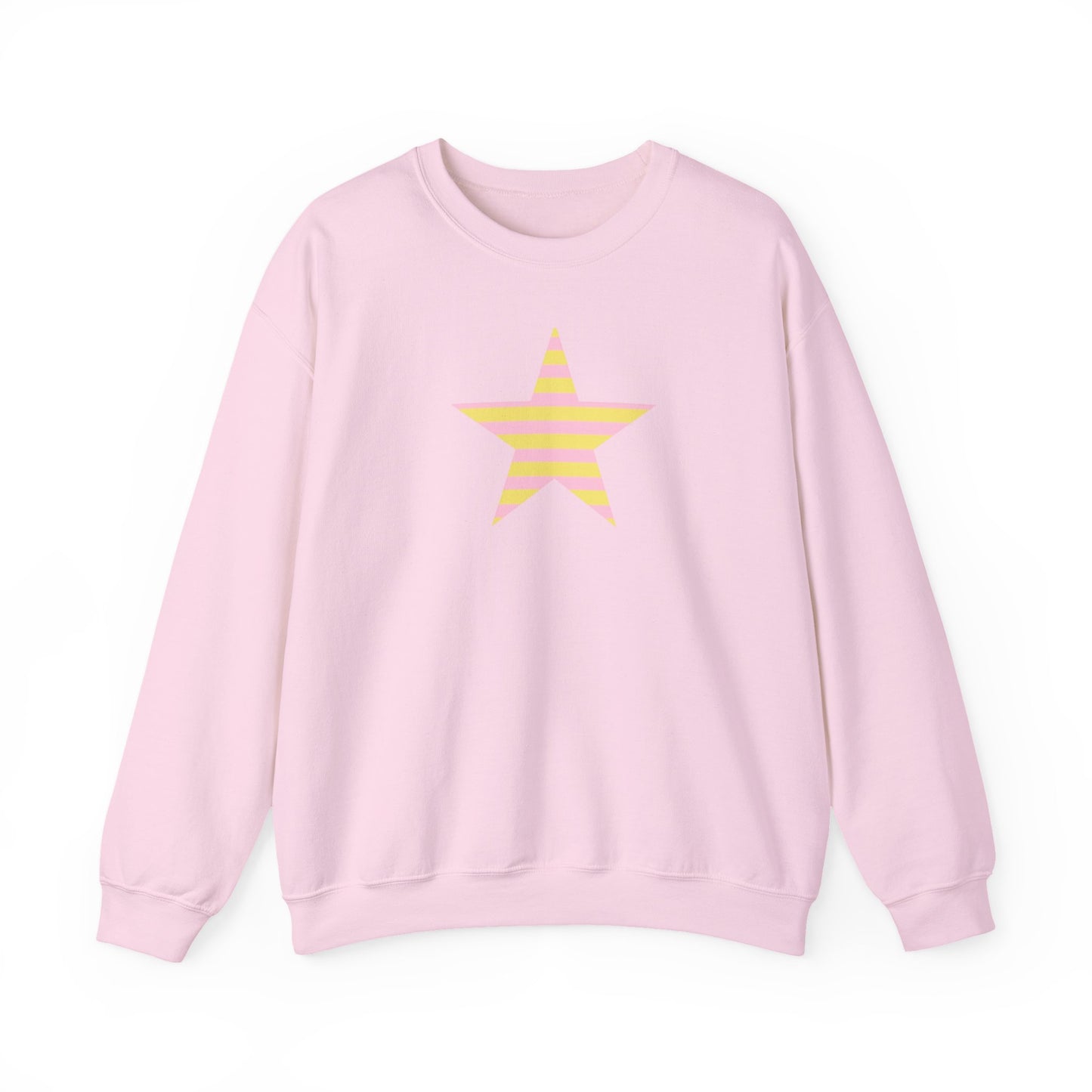 Star Stripe Crewneck — Pastel Pink & Yellow Graphic Sweatshirt