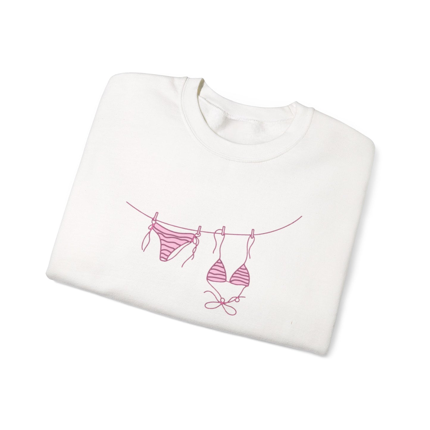 Bikini Line Graphic Crew Neck – Pink Swimsuit Clothesline Sweatshirt