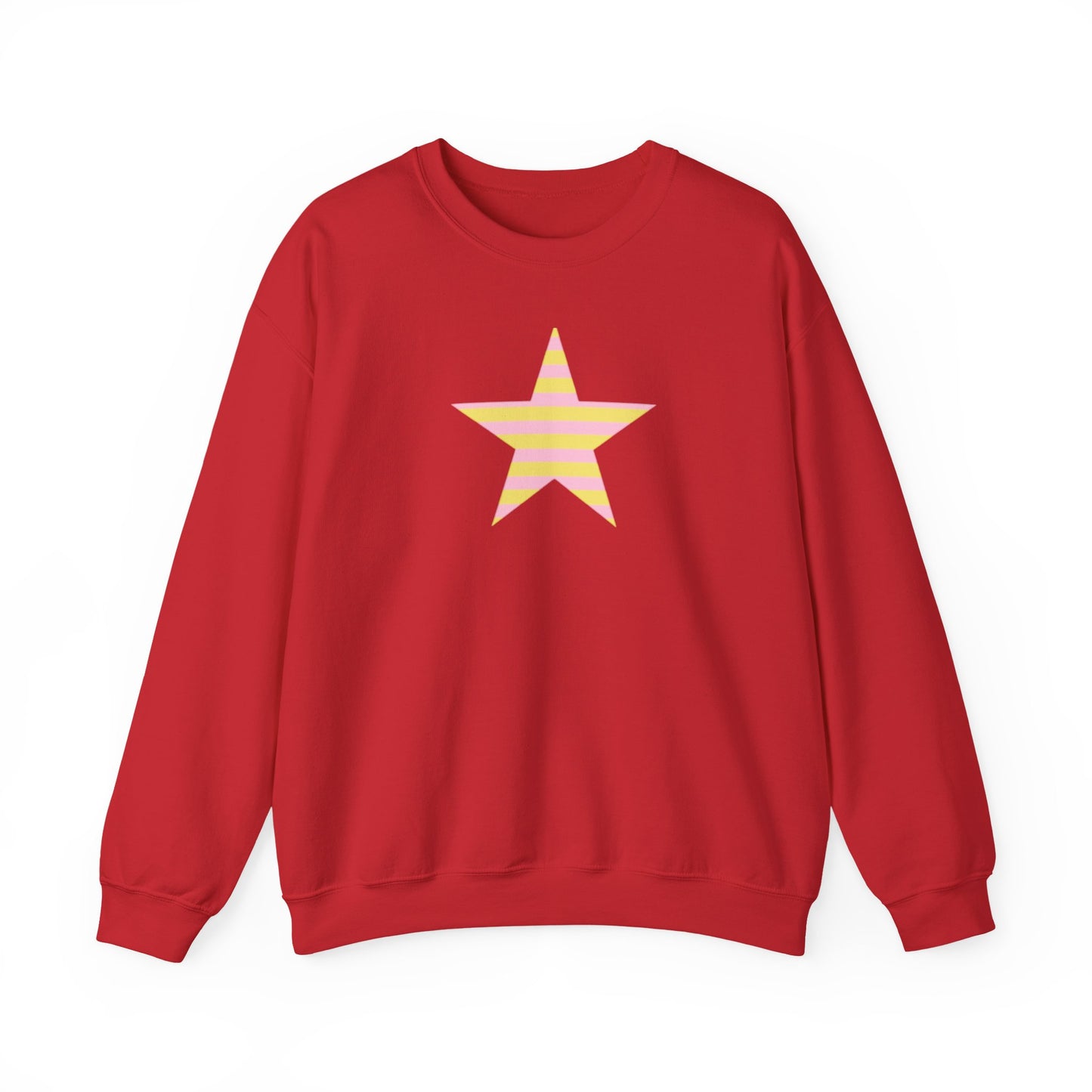 Star Stripe Crewneck — Pastel Pink & Yellow Graphic Sweatshirt