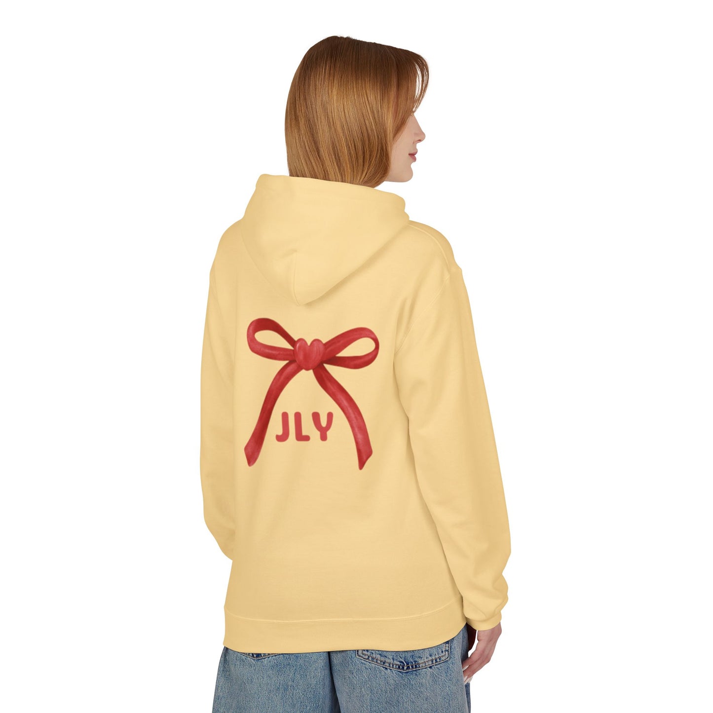 Chic Fleece Hoodie with JLY Bow Design - Perfect for Gift Giving, Cozy Casual Wear, Holiday Celebrations, Unisex Style, Everyday Comfort