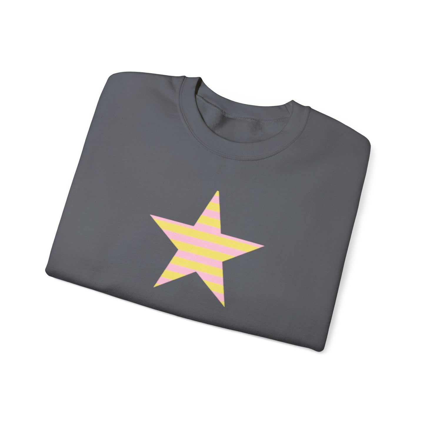 Star Stripe Crewneck — Pastel Pink & Yellow Graphic Sweatshirt