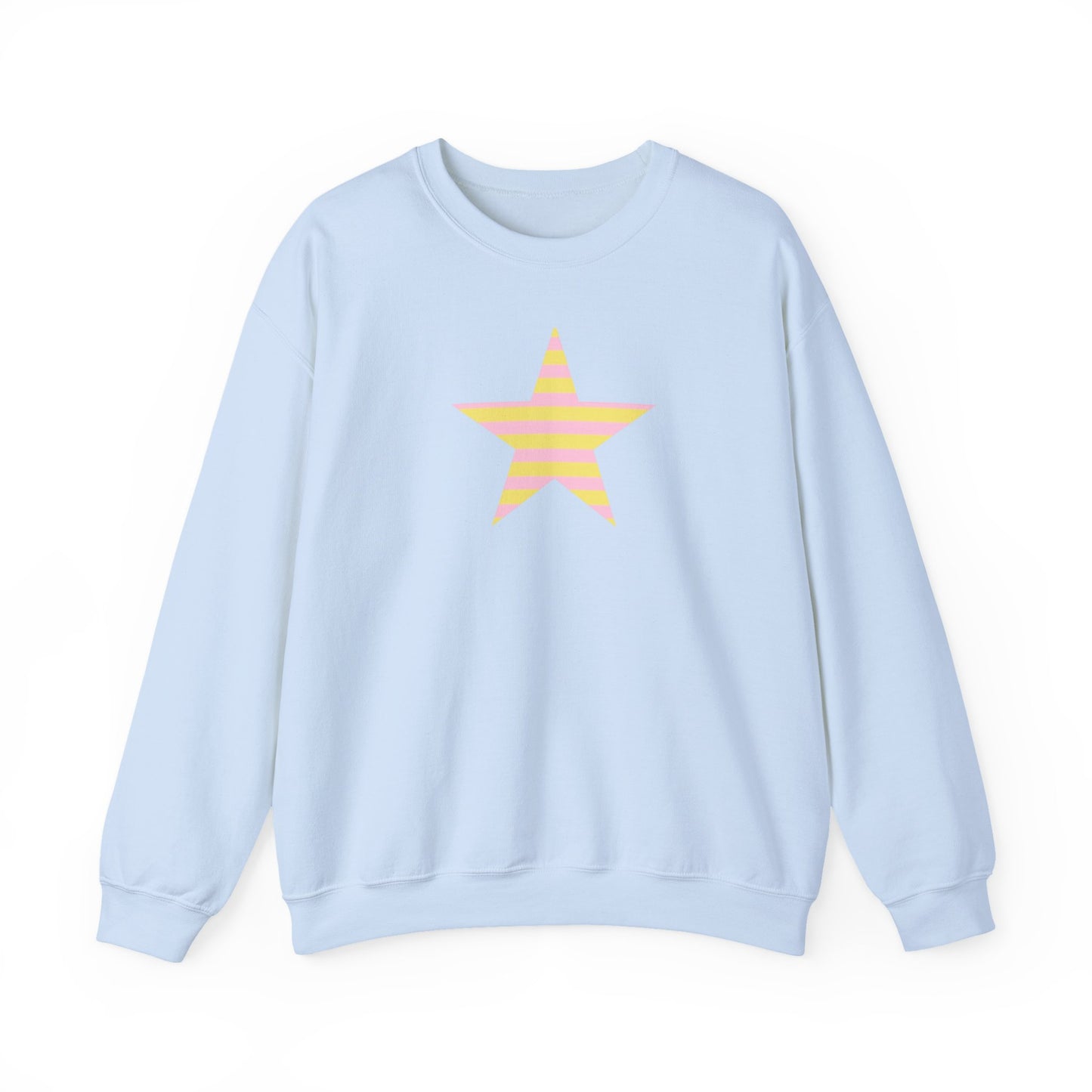 Star Stripe Crewneck — Pastel Pink & Yellow Graphic Sweatshirt