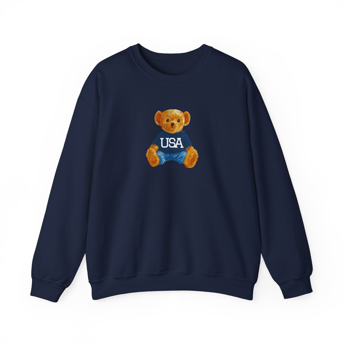 USA Teddy Bear Crewneck Sweatshirt — Cute Patriotic Bear Pullover