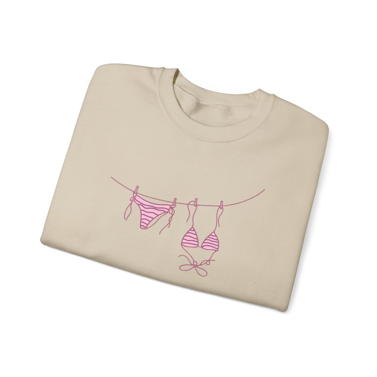 Bikini Line Graphic Crew Neck – Pink Swimsuit Clothesline Sweatshirt