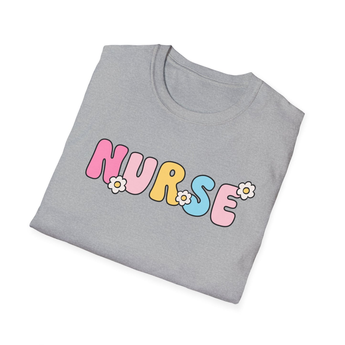 Nurse Daisy Retro Bubble Letter T-Shirt — Cute Pastel Floral Nursing Tee