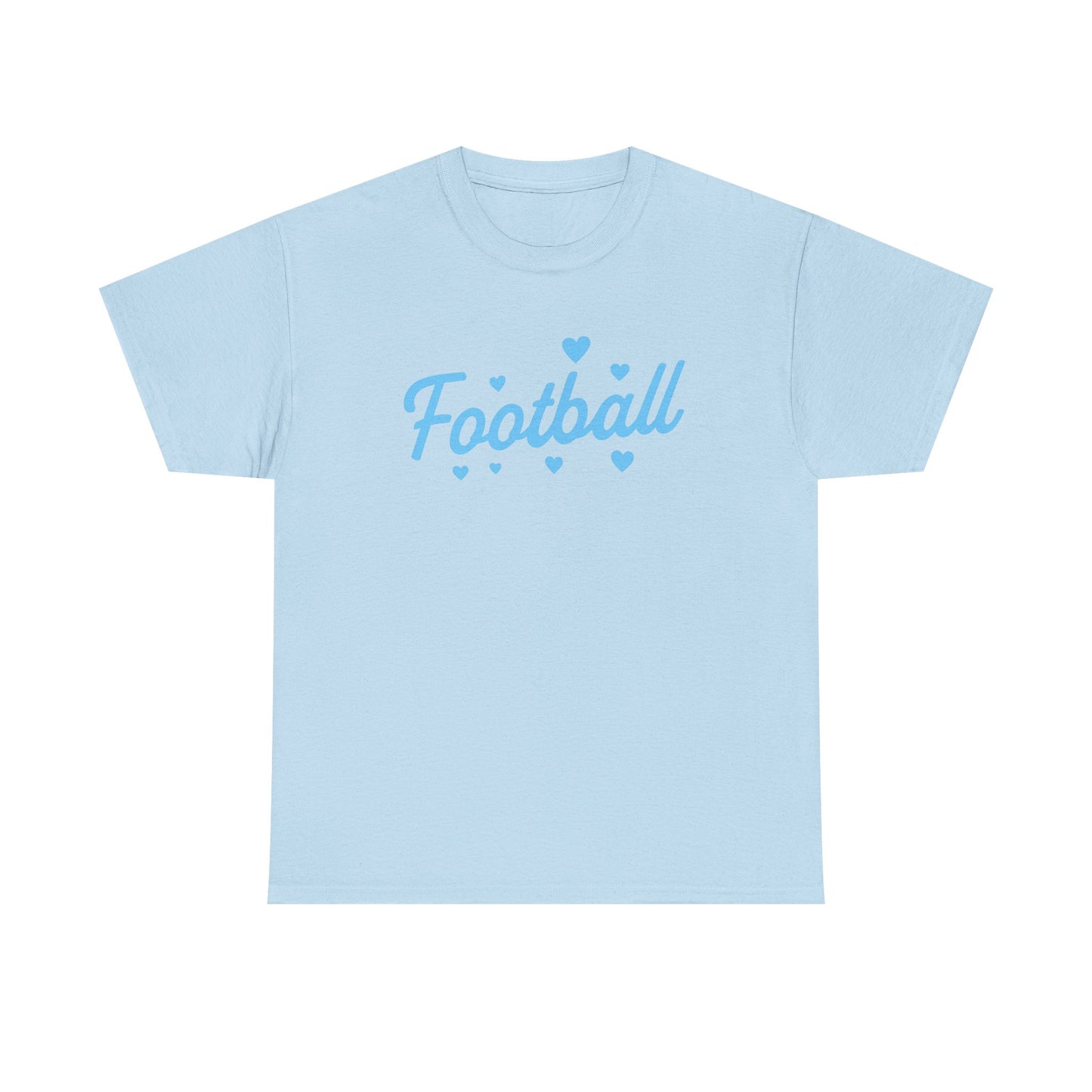 Football Script Tee — Light Blue Heart Sports T-Shirt