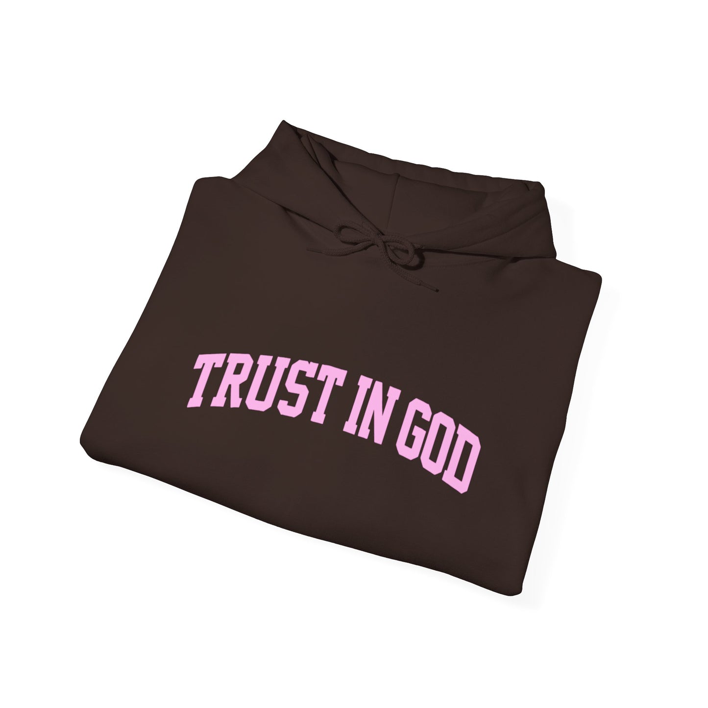 Trust In God Hoodie — White Pullover with Pink Faith Graphic