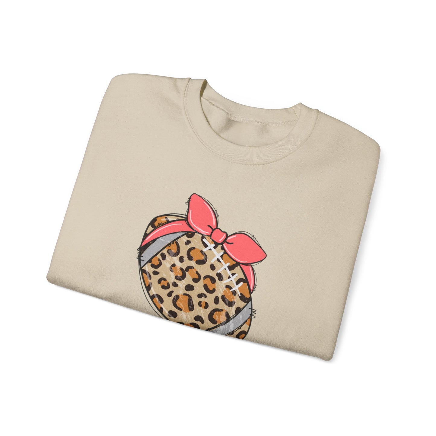 Leopard Print Football Sweatshirt with Pink Bandana — Cute Game Day Crewneck