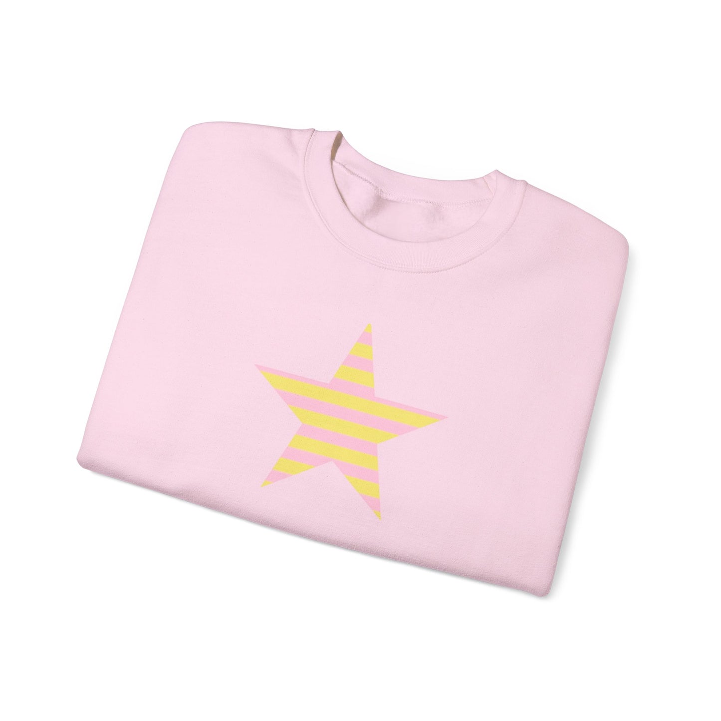 Star Stripe Crewneck — Pastel Pink & Yellow Graphic Sweatshirt
