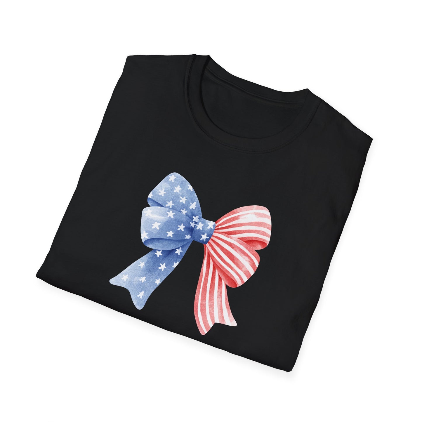 Patriotic USA Flag Bow T-Shirt — Red White Blue 4th of July Tee
