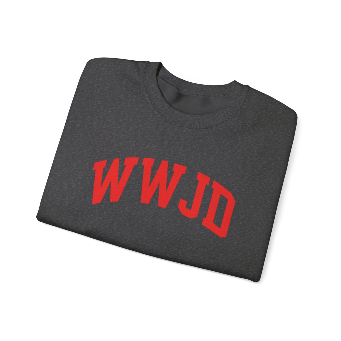 WWJD Crewneck Sweatshirt — Classic Red Lettering Christian Faith Pullover
