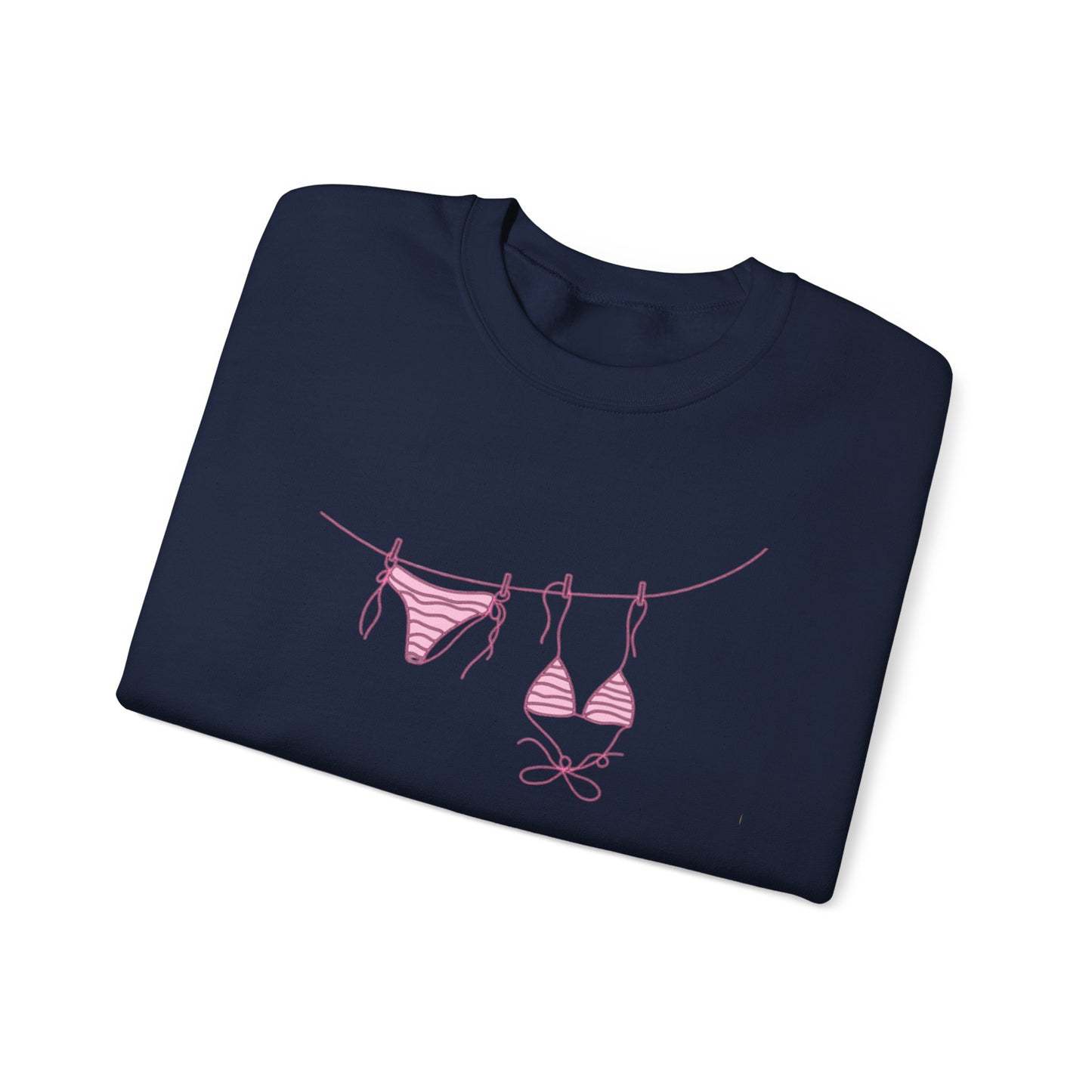Bikini Line Graphic Crew Neck – Pink Swimsuit Clothesline Sweatshirt