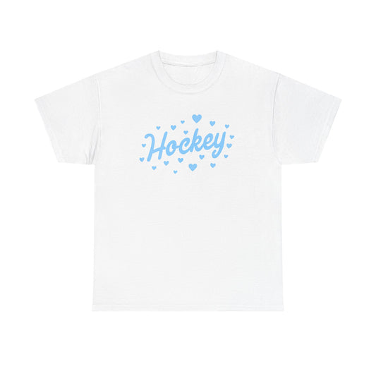 Hockey Heart Tee — Cute Light Blue Script Hockey Shirt