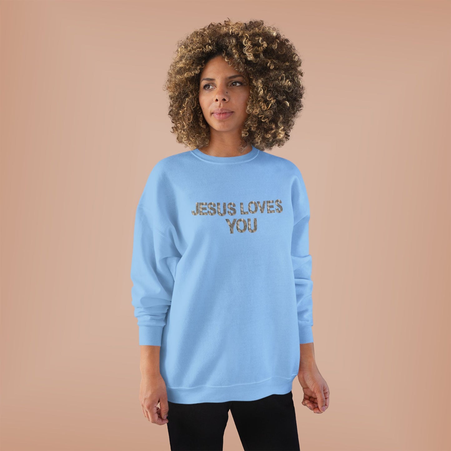 Unisex Eco-Friendly Crewneck Sweatshirt - "Jesus Loves You," Faith Apparel, Comfortable Gift, Religious Sweatshirt, Cozy Outfit