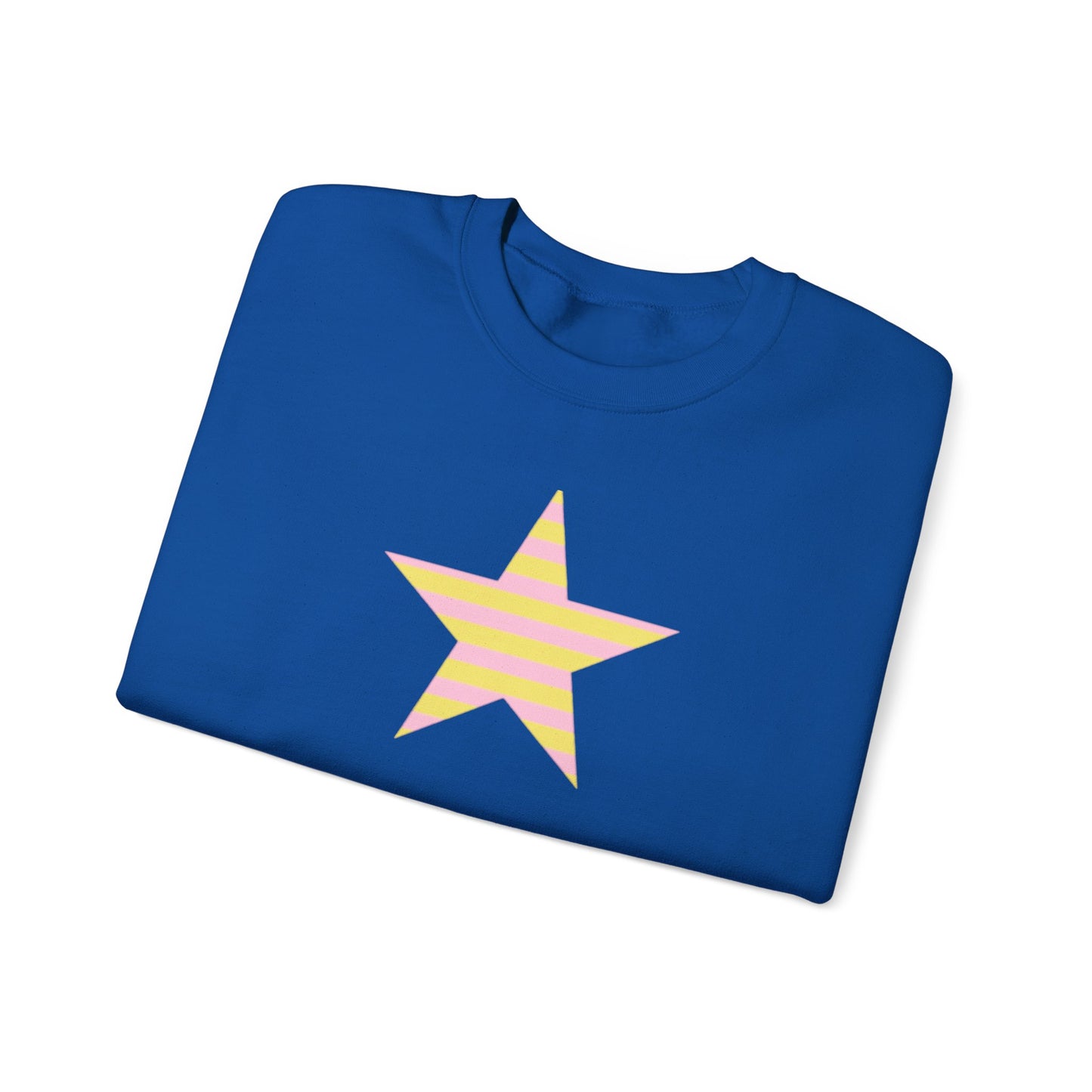 Star Stripe Crewneck — Pastel Pink & Yellow Graphic Sweatshirt