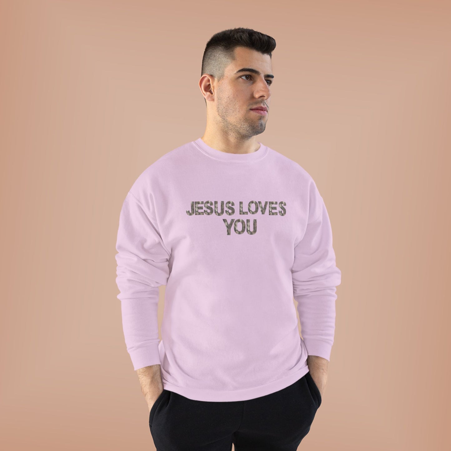 Unisex Eco-Friendly Crewneck Sweatshirt - "Jesus Loves You," Faith Apparel, Comfortable Gift, Religious Sweatshirt, Cozy Outfit