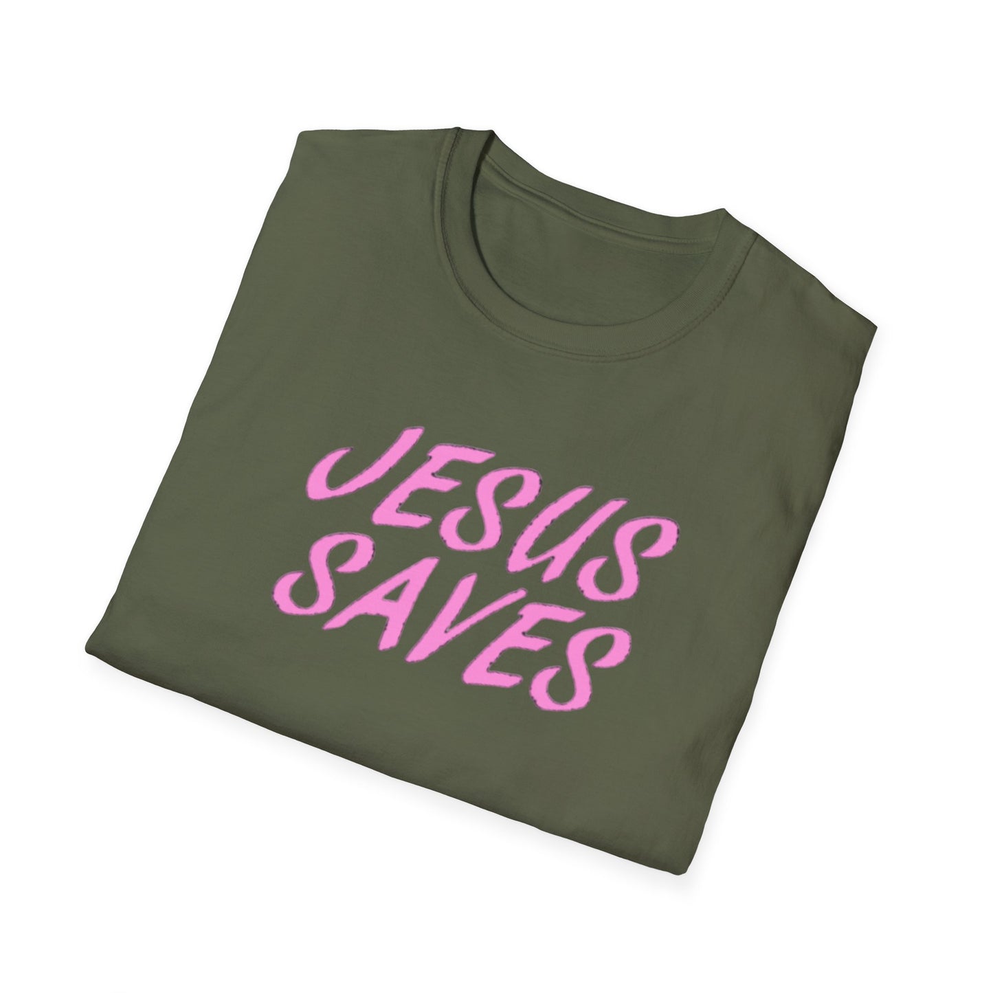 Jesus Saves Pink Script T-Shirt — Christian Faith Graphic Tee