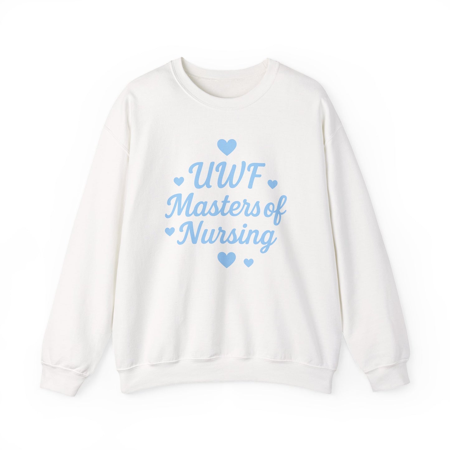 UWF Masters of Nursing Crew neck — Light Blue Heart Nursing School Sweatshirt