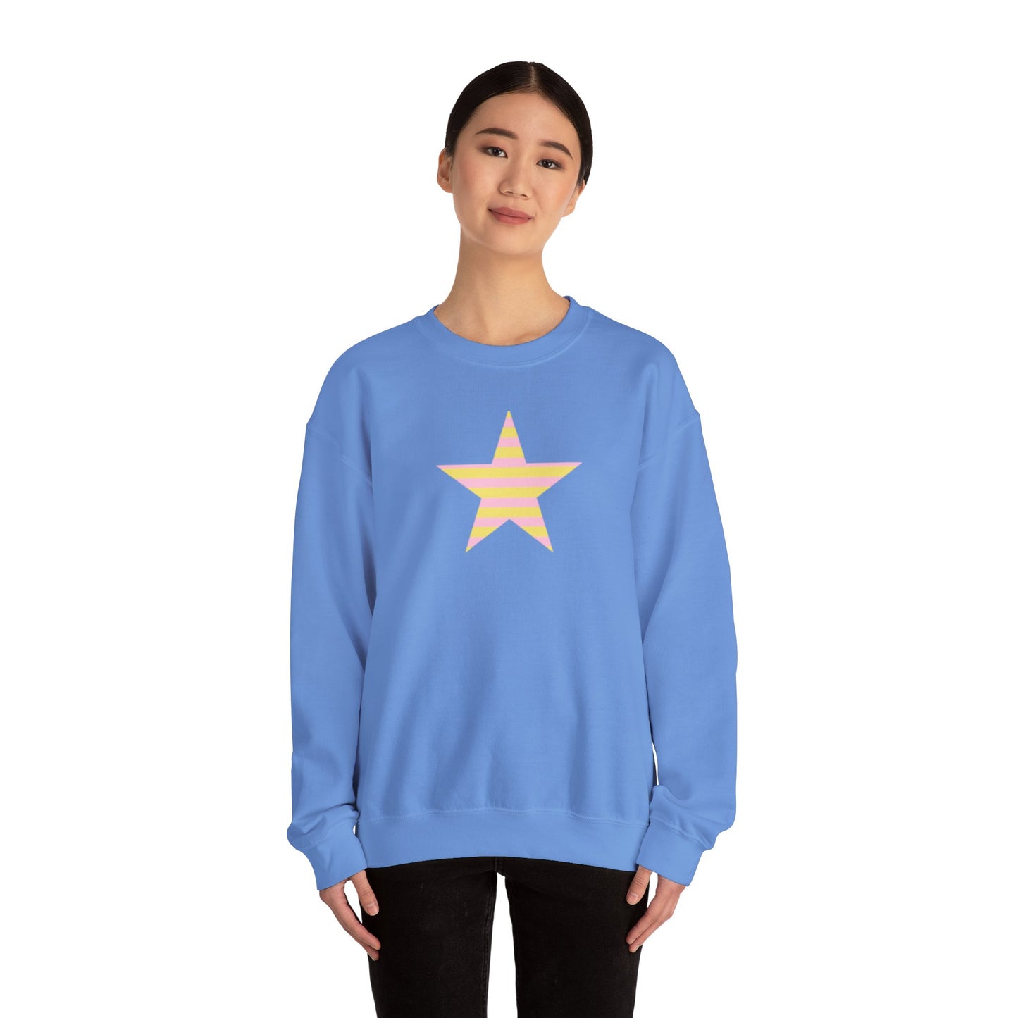 Star Stripe Crewneck — Pastel Pink & Yellow Graphic Sweatshirt