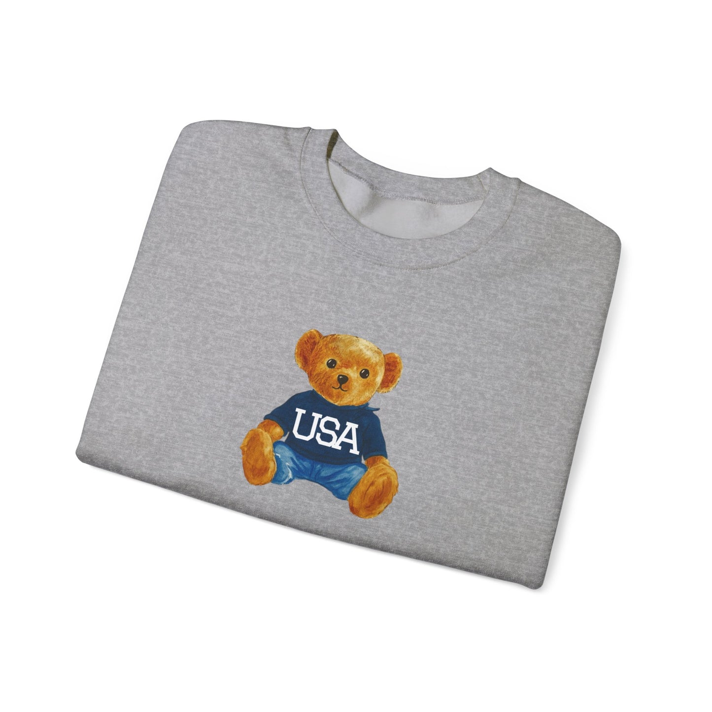 USA Teddy Bear Crewneck Sweatshirt — Cute Patriotic Bear Pullover