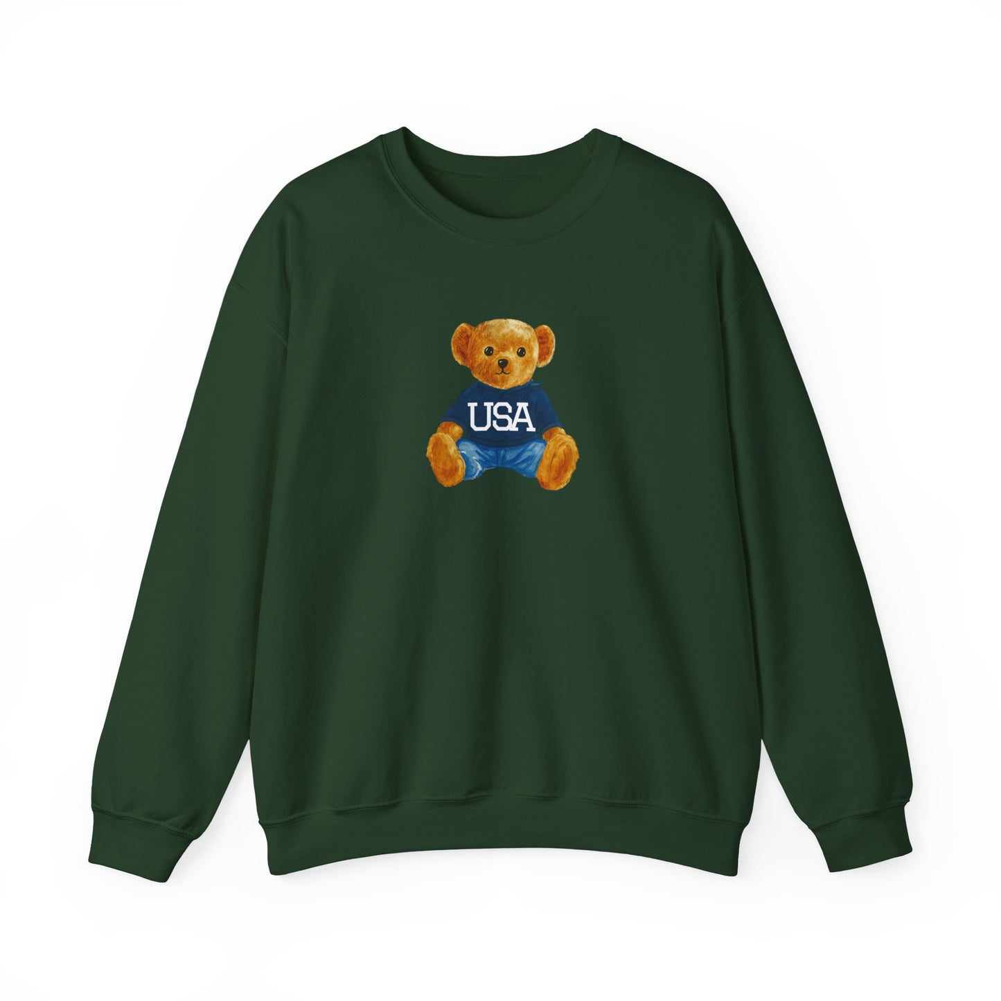 USA Teddy Bear Crewneck Sweatshirt — Cute Patriotic Bear Pullover