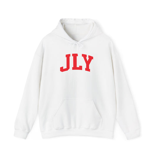 JLY Red Arch Hoodie — Minimal Collegiate Pullover