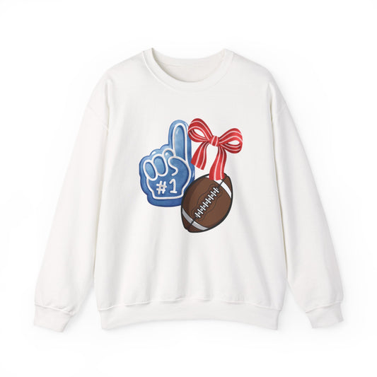 Football Fan #1 Crewneck Sweatshirt — Foam Finger & Football Gift