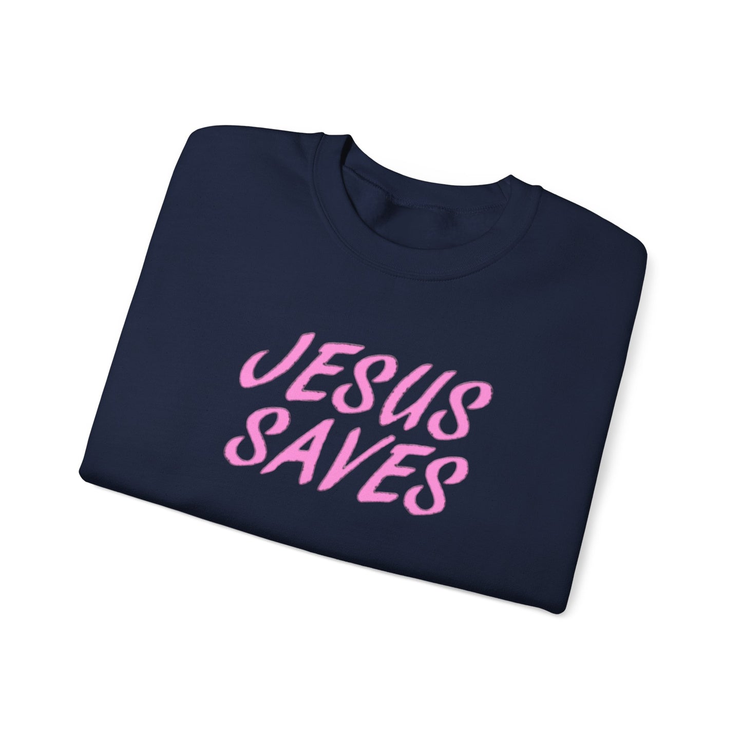 Jesus Saves Pink Script Crew neck — Christian Faith Graphic Tee