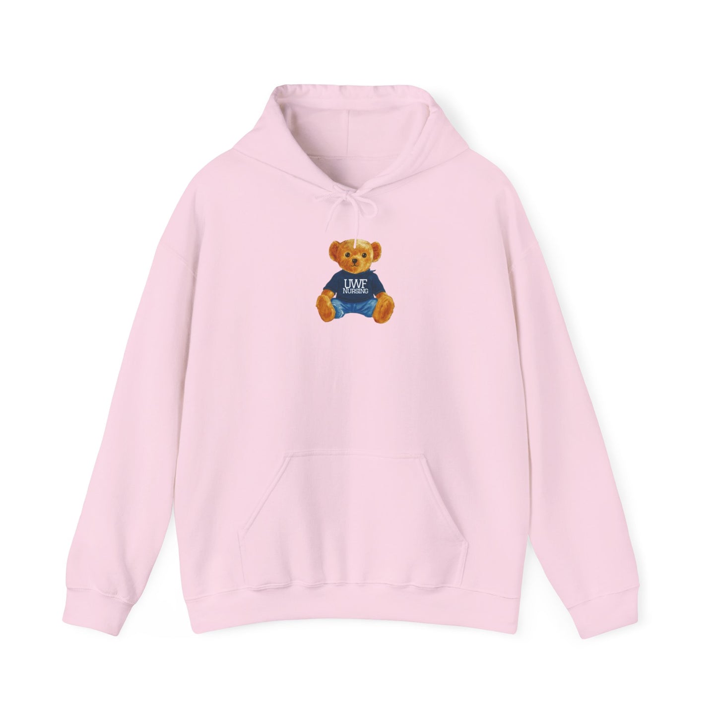 Teddy Bear Graphic Hoodie — Cute Bear Wearing 'UWF NURSING' Sweater