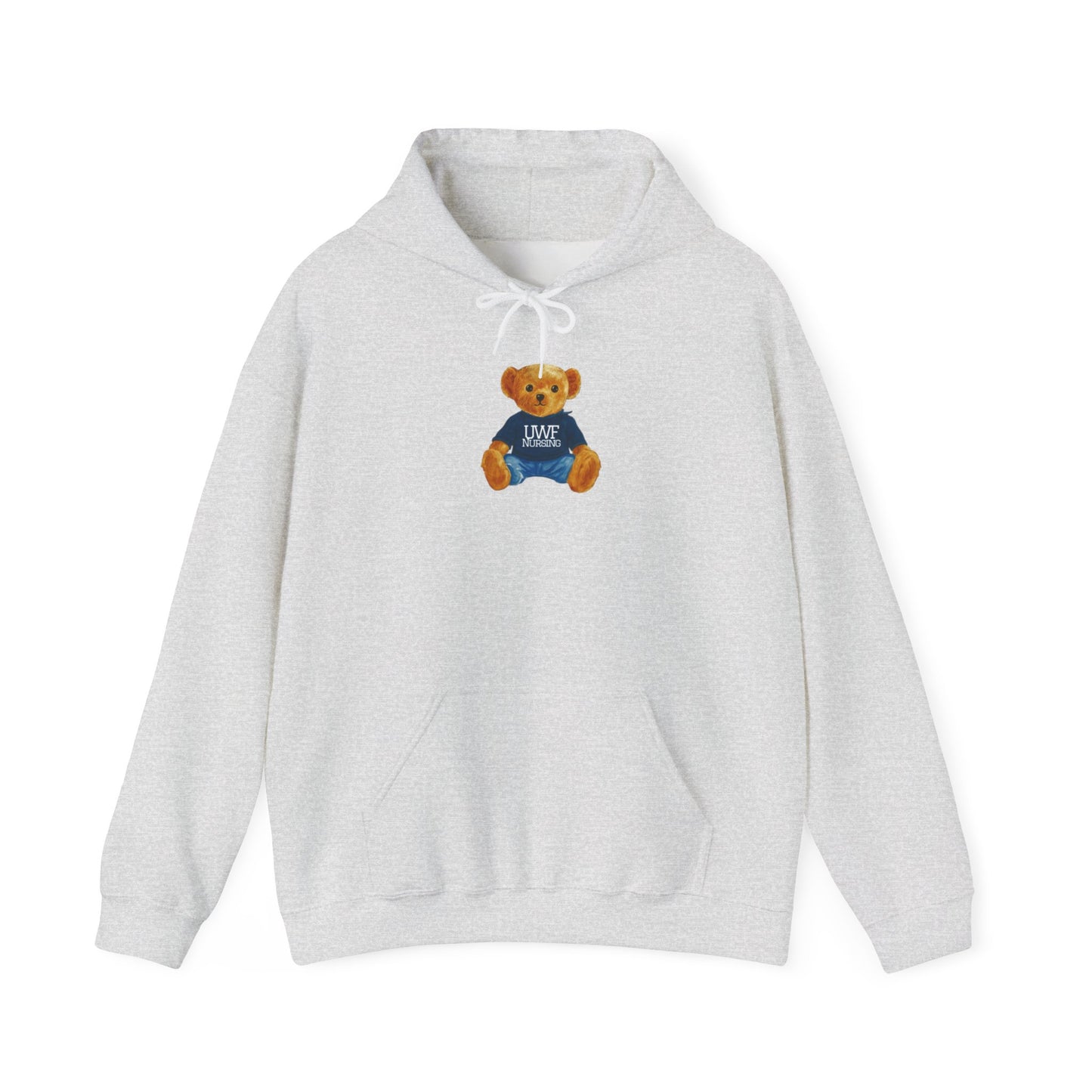 Teddy Bear Graphic Hoodie — Cute Bear Wearing 'UWF NURSING' Sweater