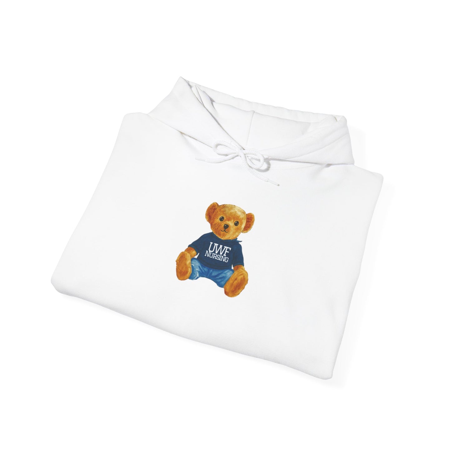 Teddy Bear Graphic Hoodie — Cute Bear Wearing 'UWF NURSING' Sweater