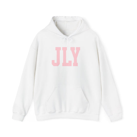 JLY Pink Block Letter Hoodie - Minimal Monogram Pullover