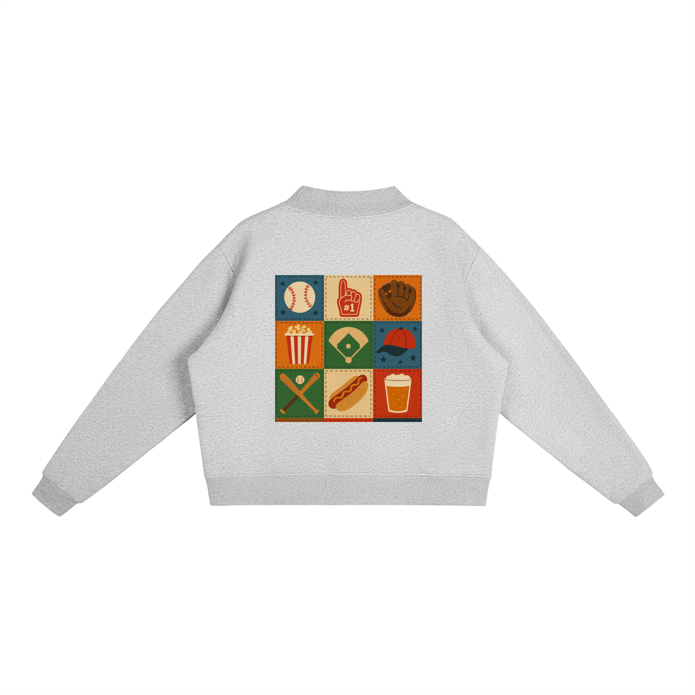 Ballgame Script with Patchwork Essential Fleece Mock-Neck Crew Sweatshirt