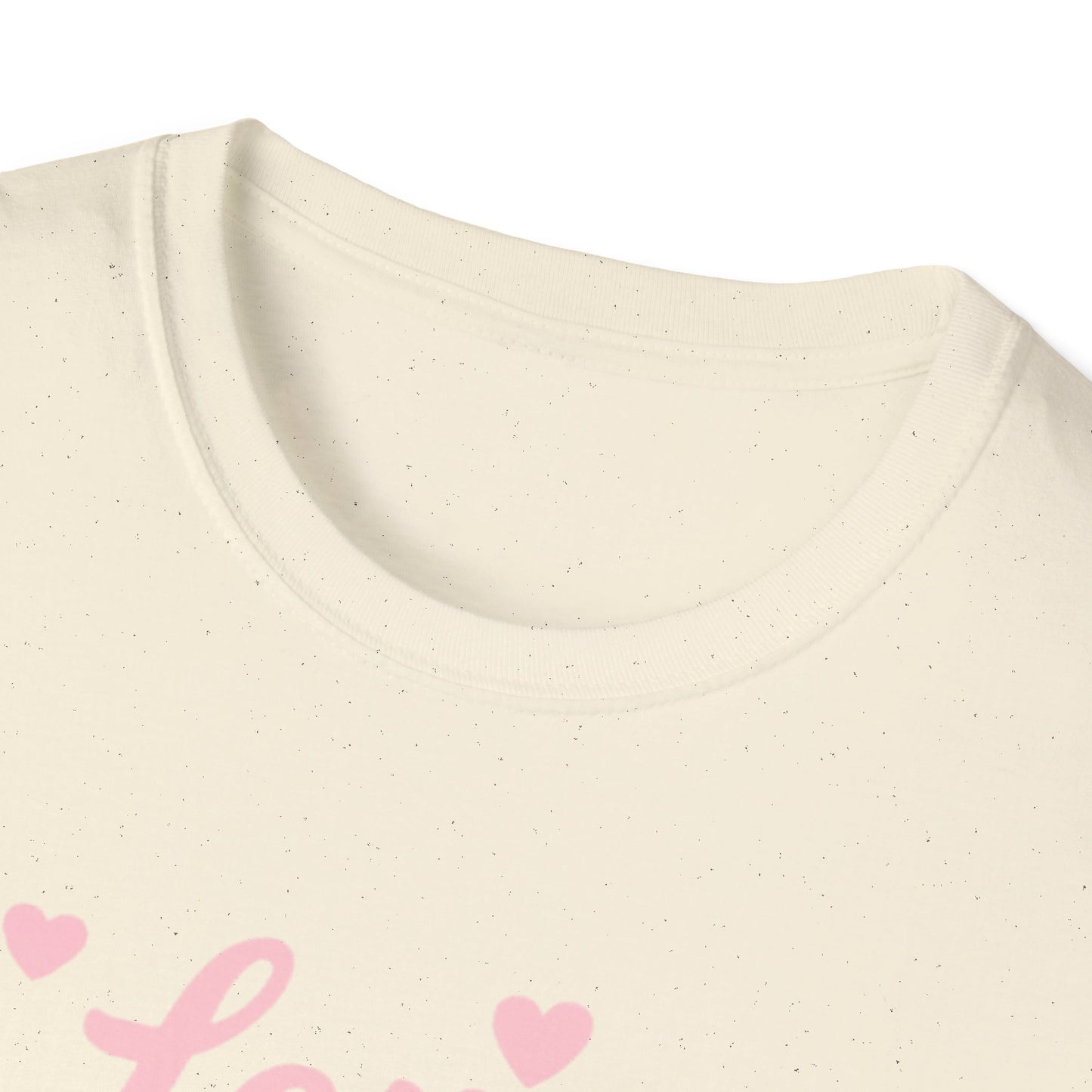 Love Your Neighbor T-Shirt — Pink Script Hearts Tee for Kindness & Community