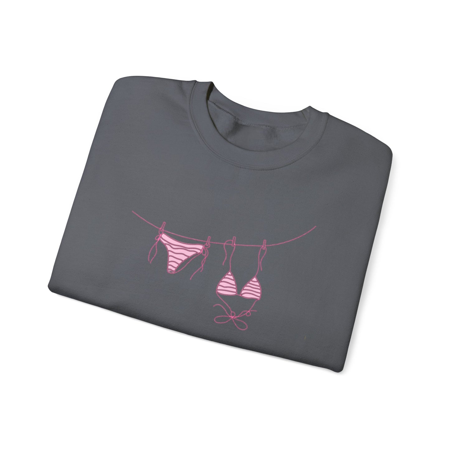 Bikini Line Graphic Crew Neck – Pink Swimsuit Clothesline Sweatshirt