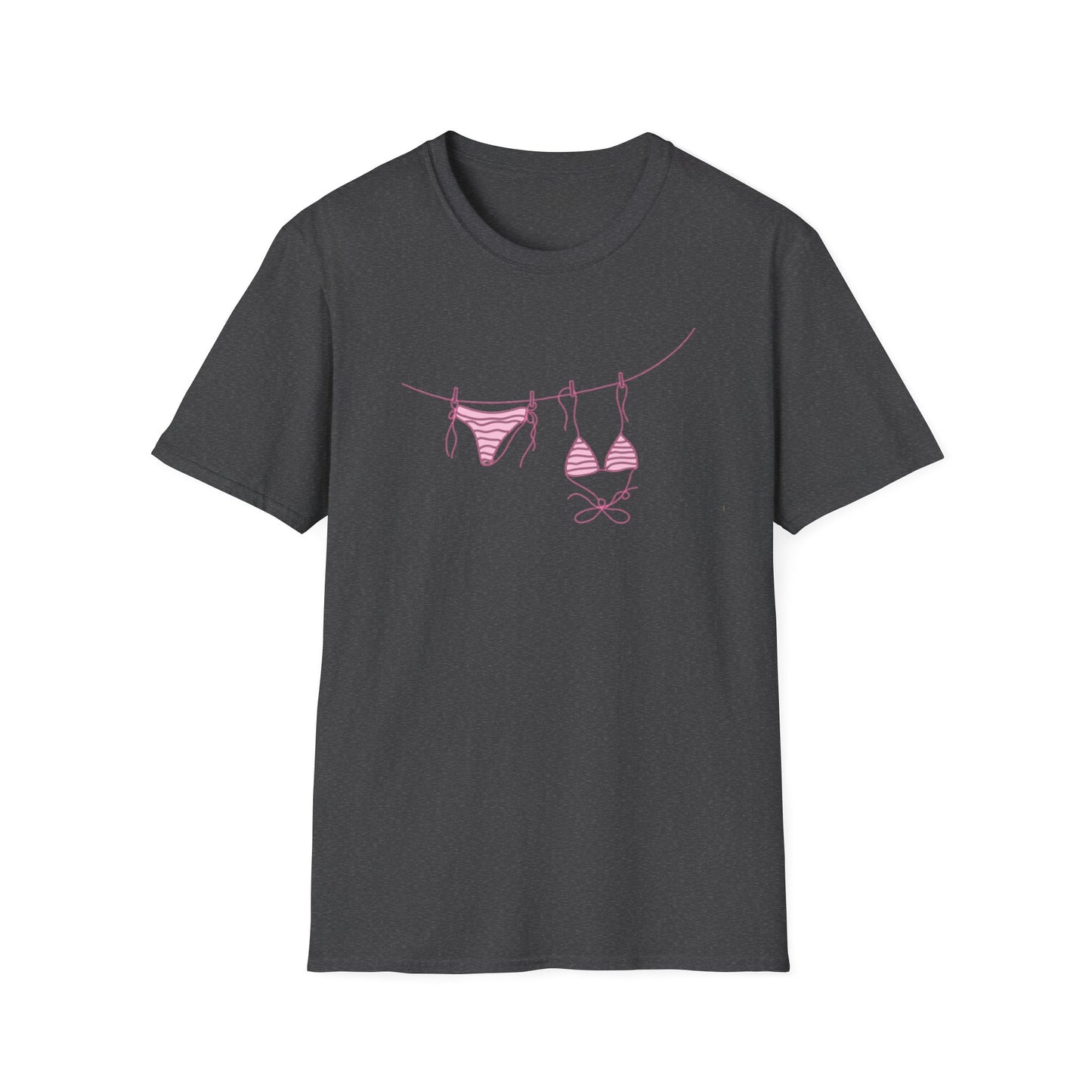 Bikini Line Graphic T‑Shirt – Pink Swimsuit Clothesline Tee