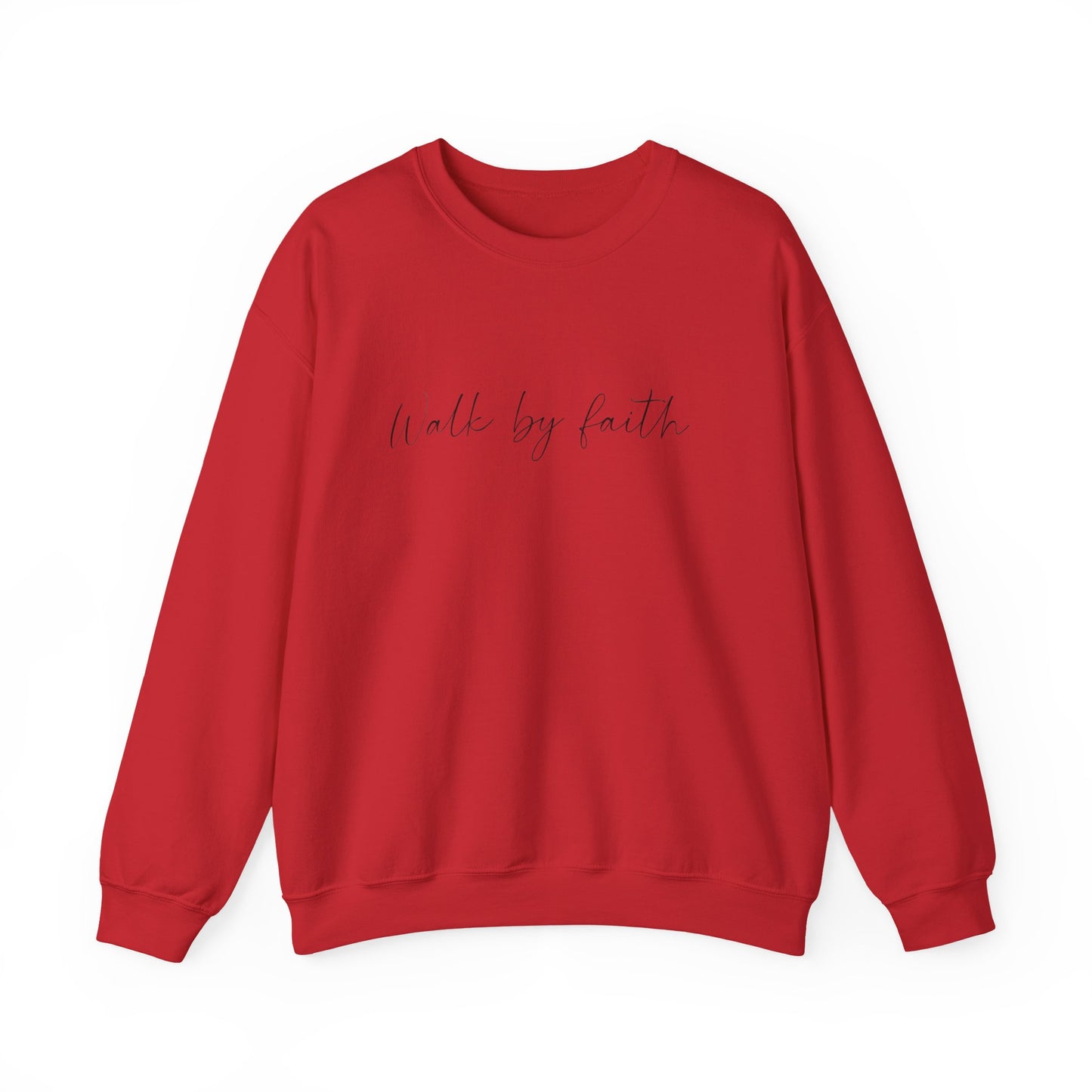 Crewneck Sweatshirt — "Walk by Faith" Minimal Script Christian Pullover
