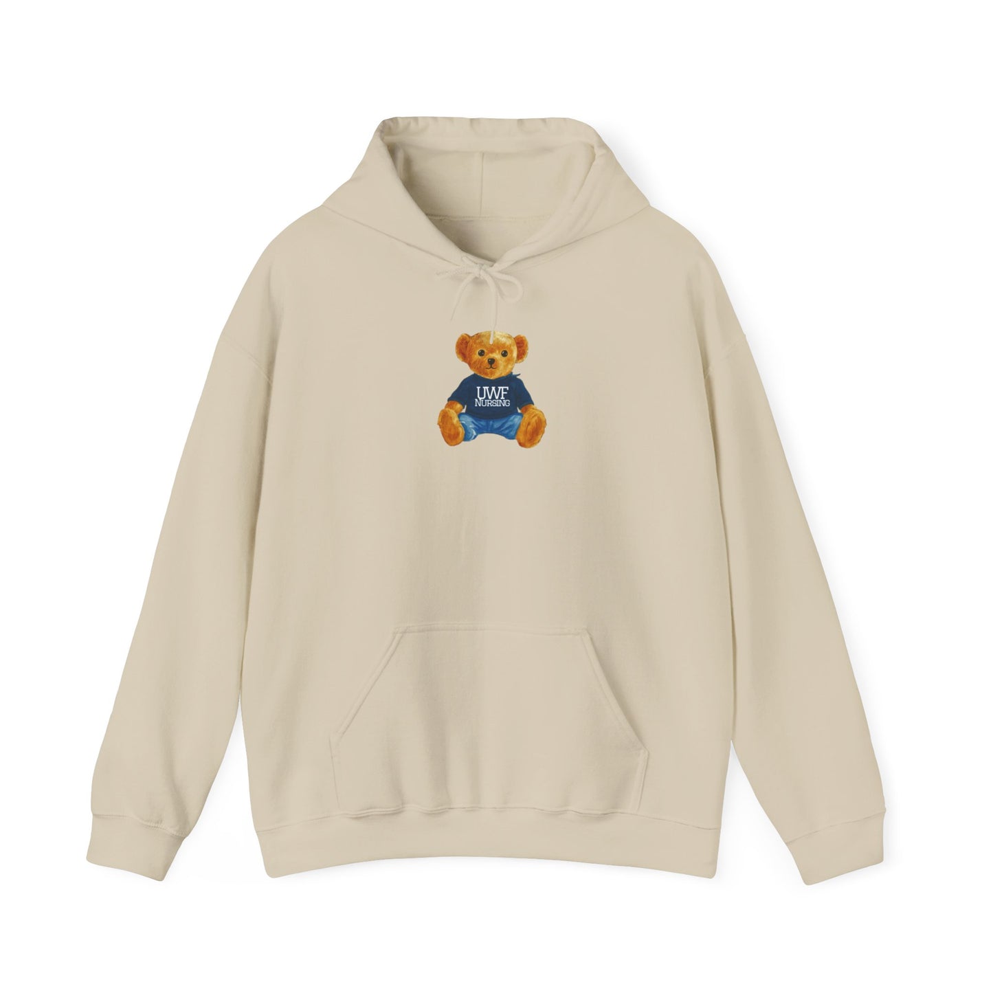 Teddy Bear Graphic Hoodie — Cute Bear Wearing 'UWF NURSING' Sweater