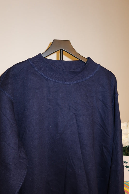 Solid navy mock neck with sleeve logo embroidered