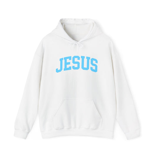 Jesus Hoodie - Blue Lettering Christian Faith Pullover