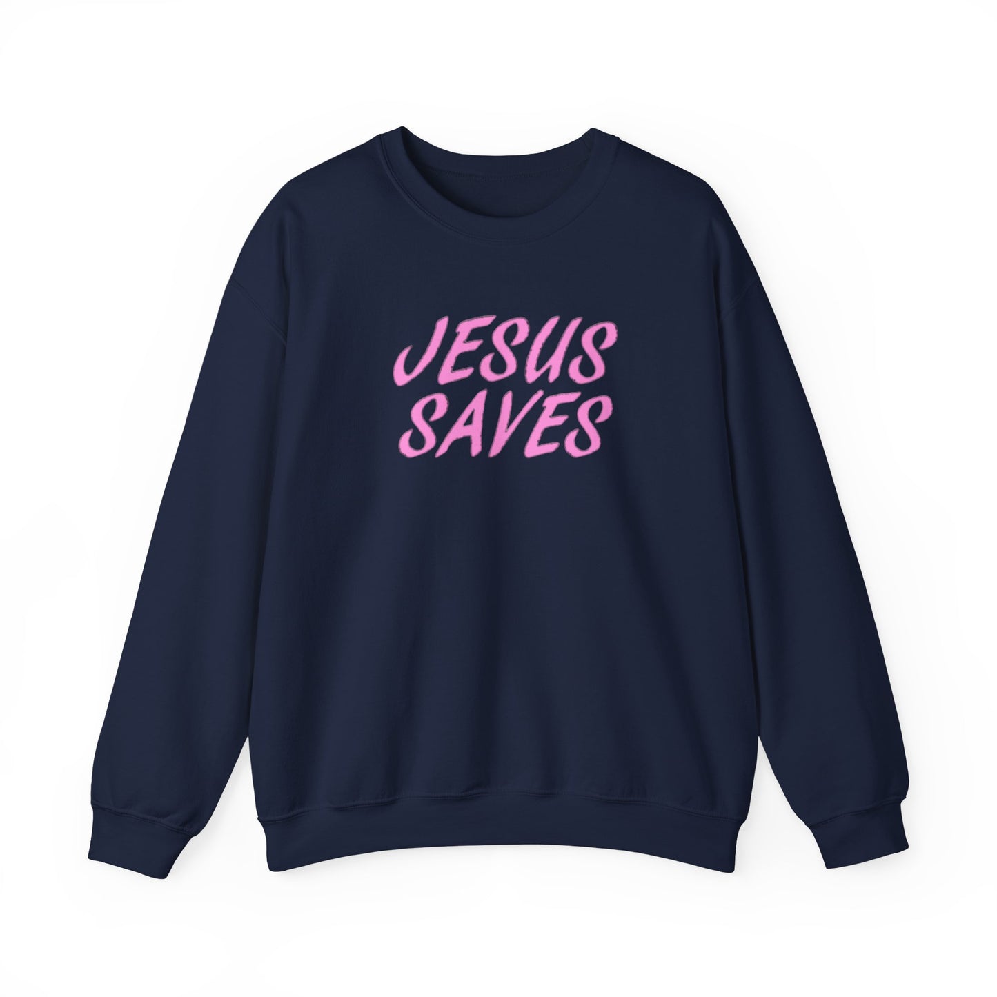 Jesus Saves Pink Script Crew neck — Christian Faith Graphic Tee