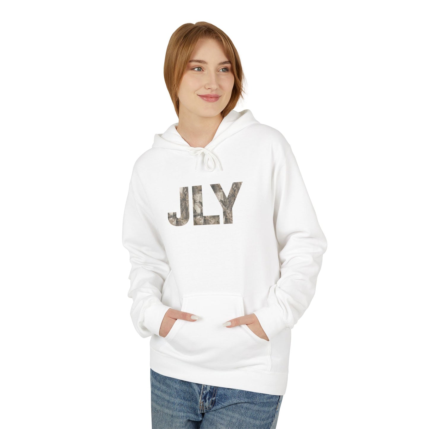 JLY Camouflage Fleece Hoodie, Cozy Unisex Hoodie, Seasonal Style, Gift for Him or Her, Casual Wear, Perfect for Fall