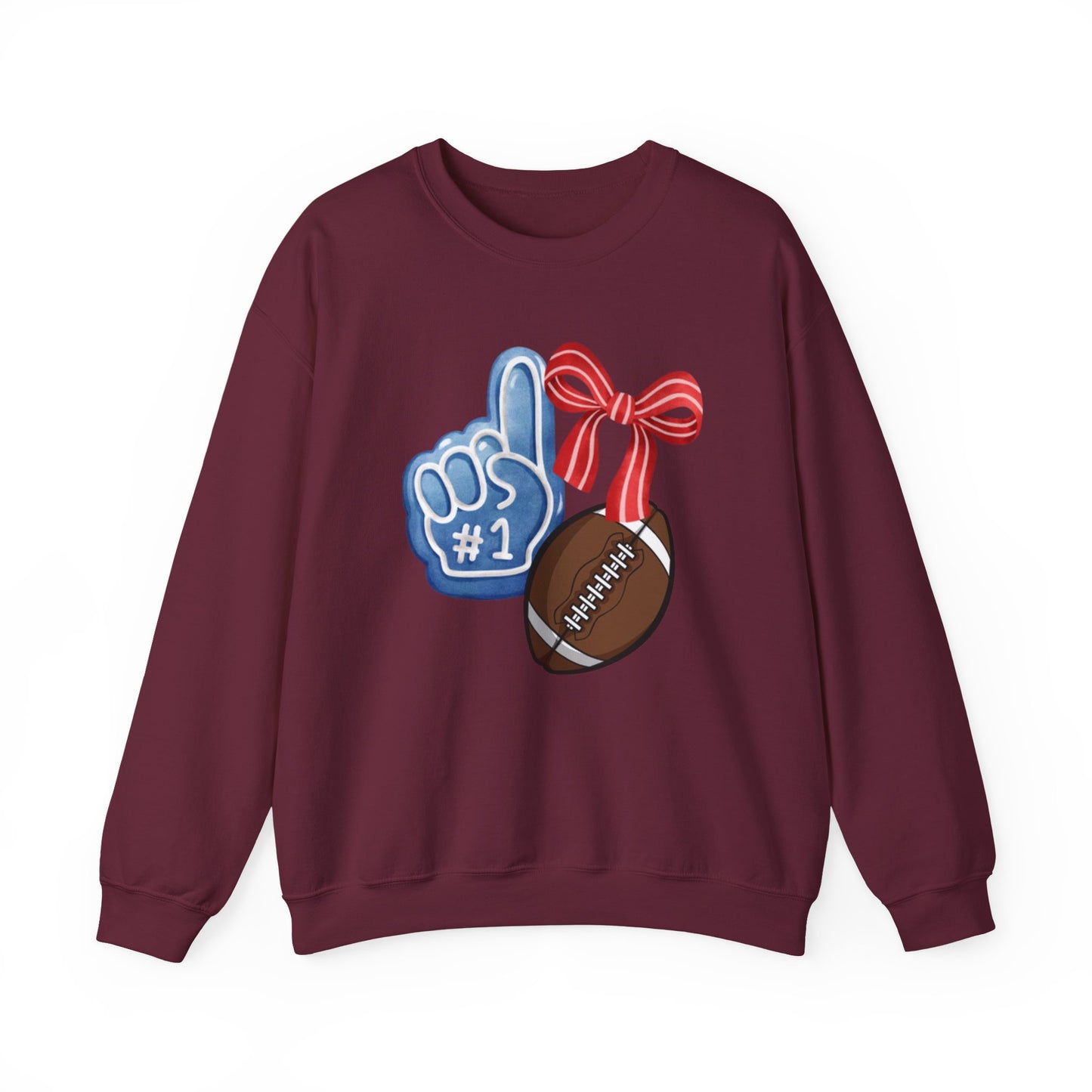 Football Fan #1 Crewneck Sweatshirt — Foam Finger & Football Gift