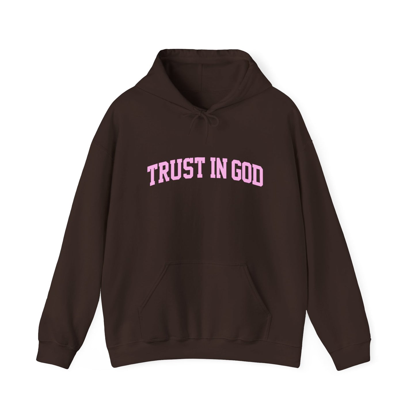 Trust In God Hoodie — White Pullover with Pink Faith Graphic