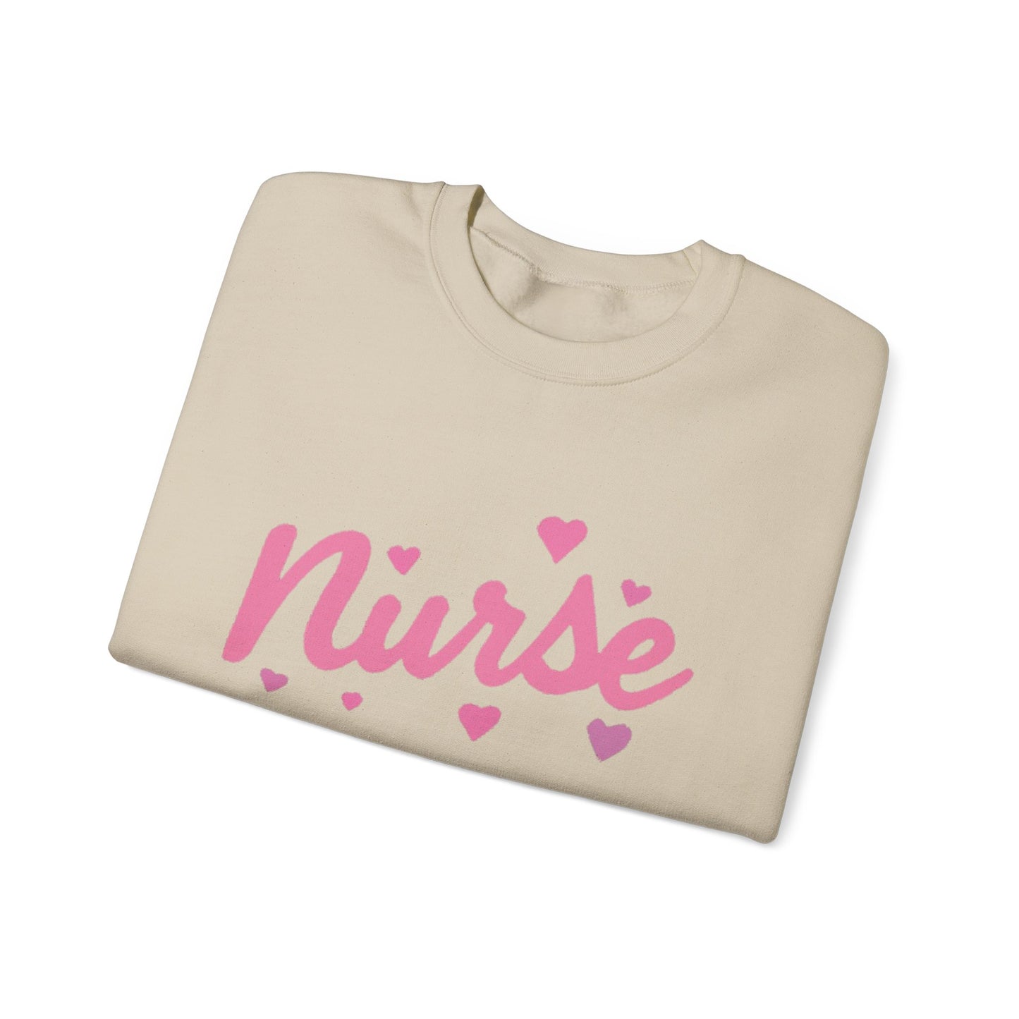 Nurse Crewneck Sweatshirt — Pink Script with Hearts, Cute Gift for Nurses